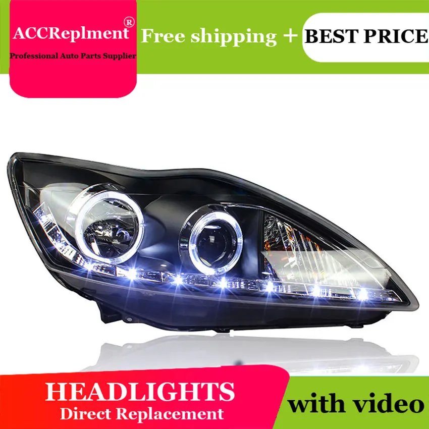 

car styling For Ford Focus headlights U angel eyes 2009-2011 For Ford Focus LED light bar Q5 bi xenon lens LED Bulb projector