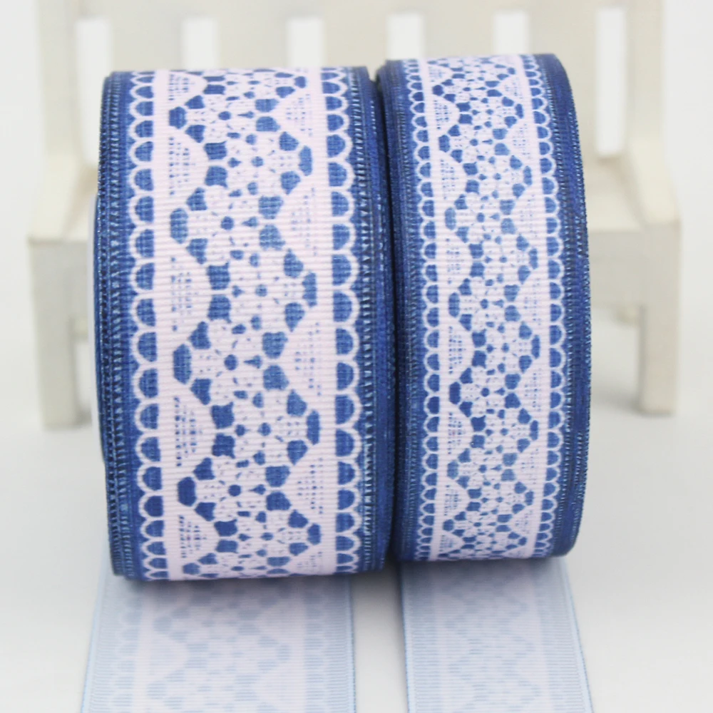 New Denim lace printed grosgrain ribbon sewing garment ribbon party