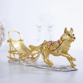 

H&D Enameled Sled Dog Jewelry Trinket Box Decorative Hinged Animal Collectible Figurine Box Unique Christmas Gift Home Decor