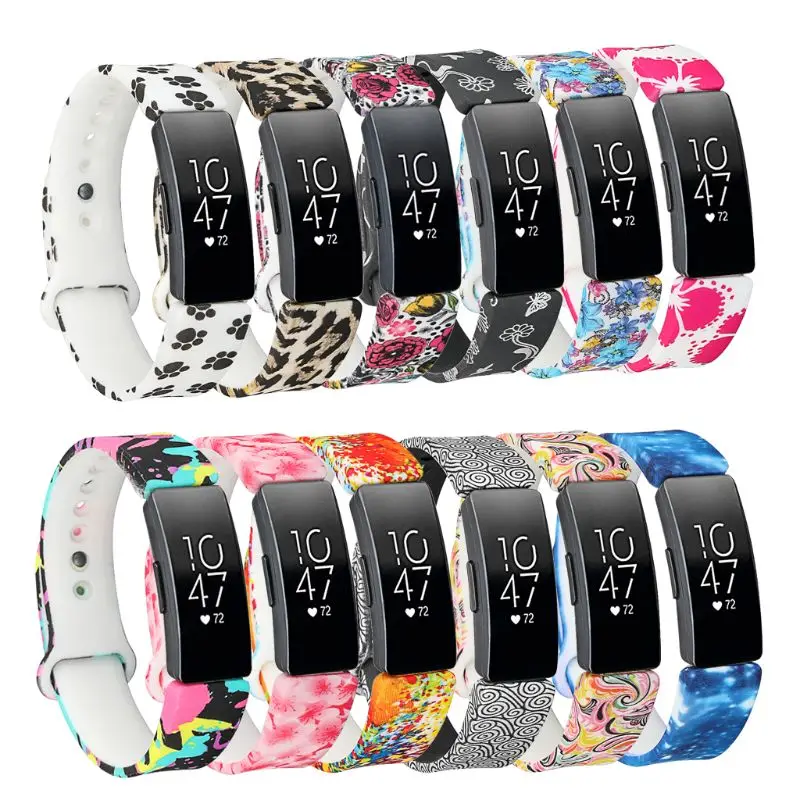

Vintage Floral Flower Watchband Silicone Wrist Strap Bracelet Replacement for Fitbit Inspire Smart Watch Accessories