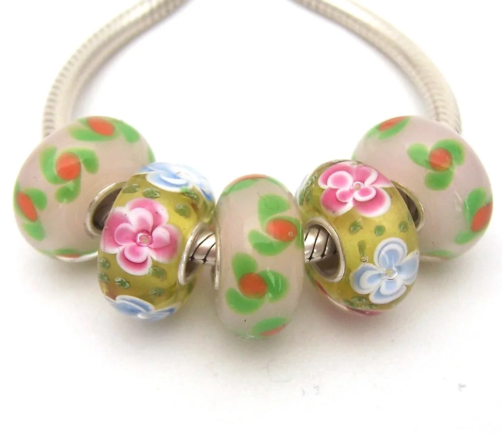 

SBJWG617 5PCS 100% S925 Sterling Silver Beads Murano Glass beads Fit European Charms Bracelet charms diy jewelry Lamp work