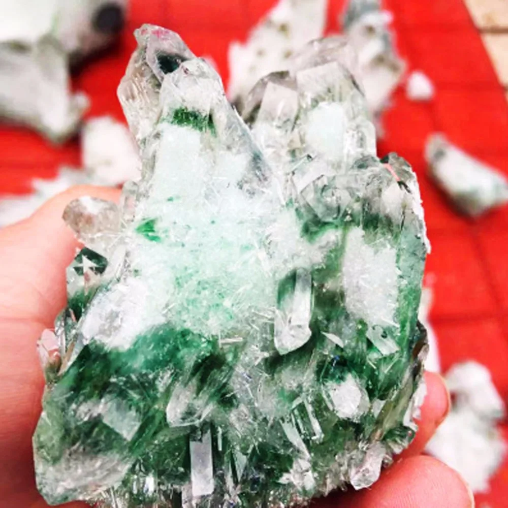 

Druzy 100g Natural Green Phantom Crystal Cluster Raw Quartz Wealth and Luck Energy Healing Mineral Specimen
