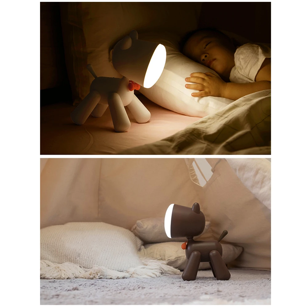 Animal dos Desenhos Animados do Cão Crianças do Presente do Bebê de Cabeceira Usb para as Crianças Forma Night Light Silicone Pode Ser Escurecido Lâmpada Recarregável Quarto Led 6 Desenhos Animados do cão Pode Ser Escurecido