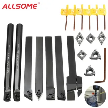 

ALLSOME 7pcs 10mm Shank Lathe Turning Tool Holder Boring Bar with Carbide Inserts MGEHR1010-2/SER1010H11/SCLCR1010H06