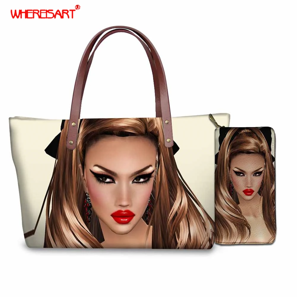 

WHEREISART Women Bag Fashion Hairstyle Prints Women' Handbags Lady Hand Bags With Purse Women Messenger Bag Big Tote Sac Bols