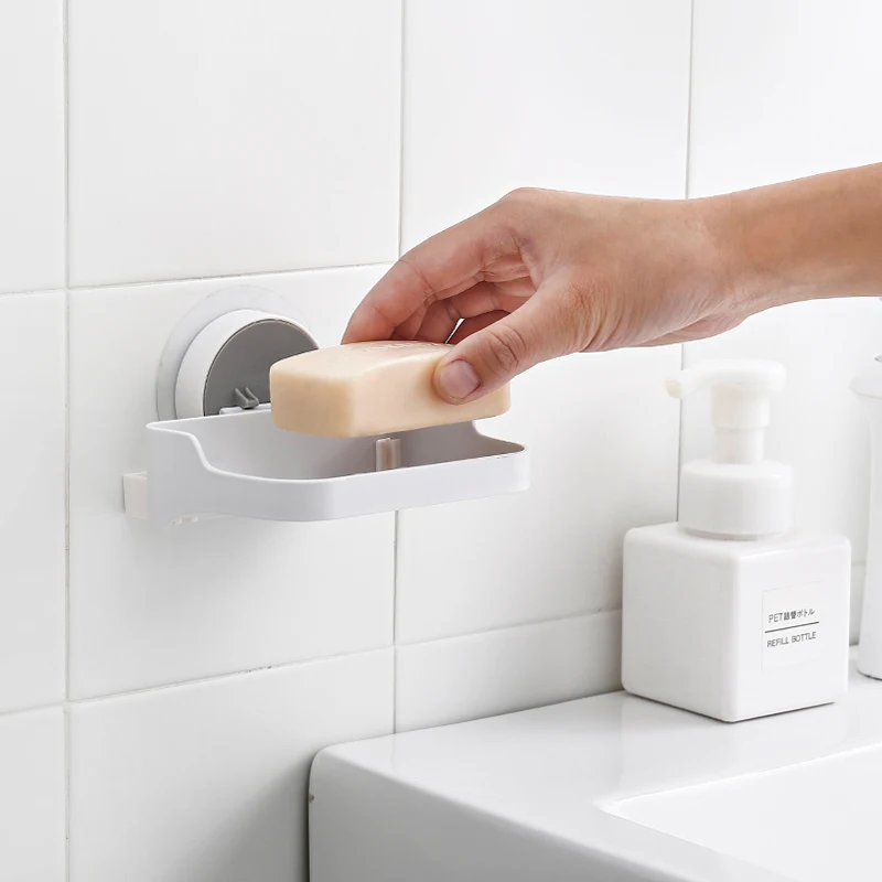 Bathroom Home Soap Box Shower Holder Container Plastic Soap Box Dispenser Soap Rack Non-Trace Adhesive