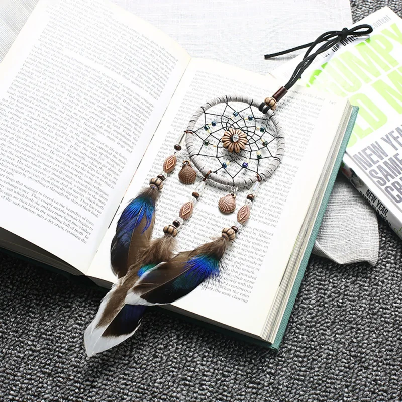 

Mini Dream Catcher for Car Rear View Mirror Accessories Handmade Sparkly Weave Web and Beaded Feathers Hanging Decor