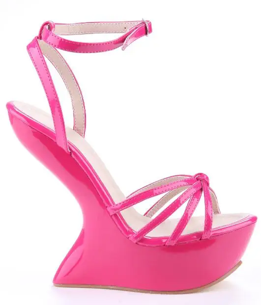 

Carpaton Strange Heels Woman Sandals Summer Sexy Peep Toe Ankle Strap Platform Shoes Candy Colors 15cm Heels Gladiator Sandal