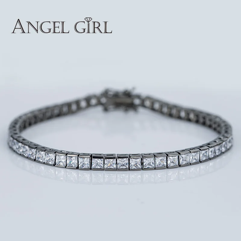 White CZ super shiny zircon Asscher-cut Cubic Zirconia Tennis Bracelet &amp Bangles Black Gold Filled For Women Wedding party B004 |