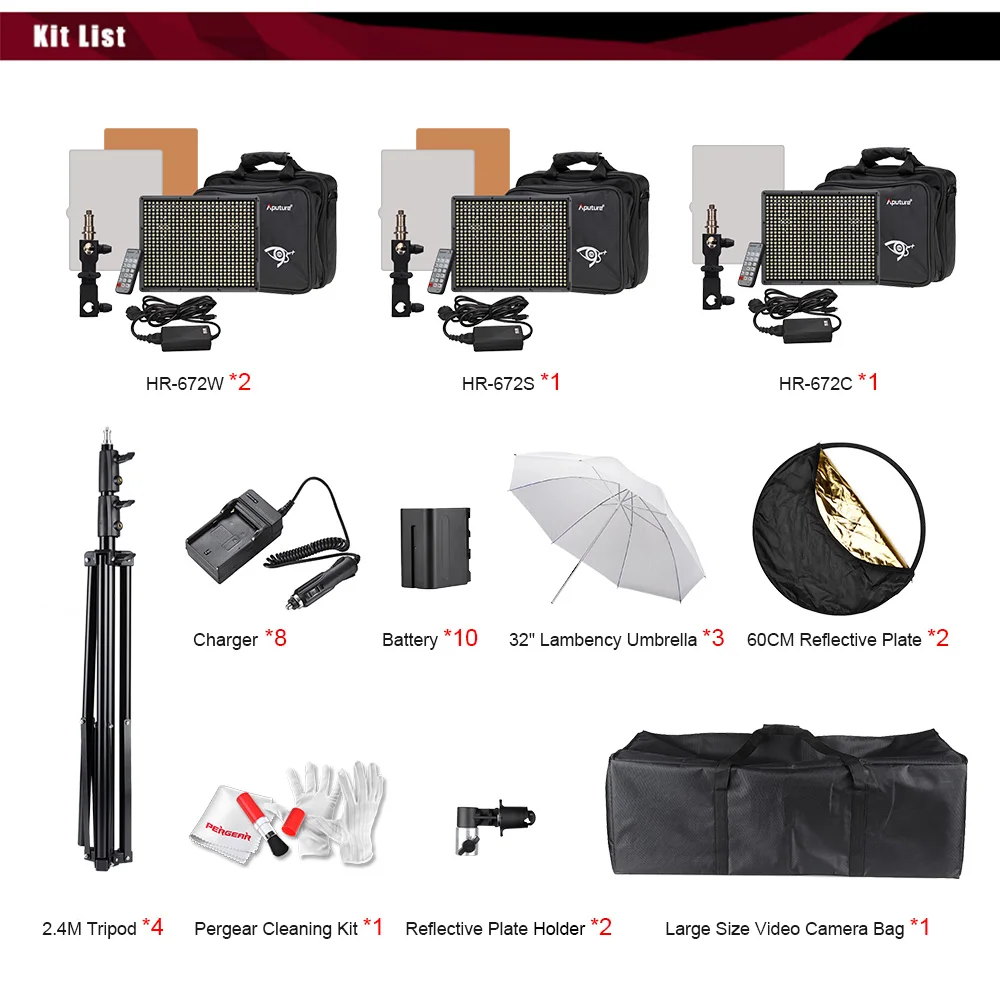 Aputure HR672 Series Kit 2 шт. HR672W& HR672S& HR672C Dimmeable светодиодный светильник-панель CRI95+ с сумкой для аккумулятора комплект аксессуаров