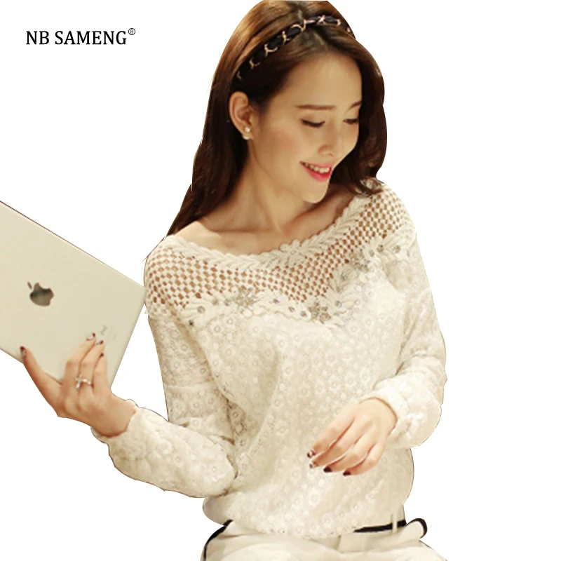 2017 Hot Sell Women Lace Shirt Slim Tops Beaded Embroidery Neck Short Sleeve Hollow Crochet Chiffon Blouse Plus Size |