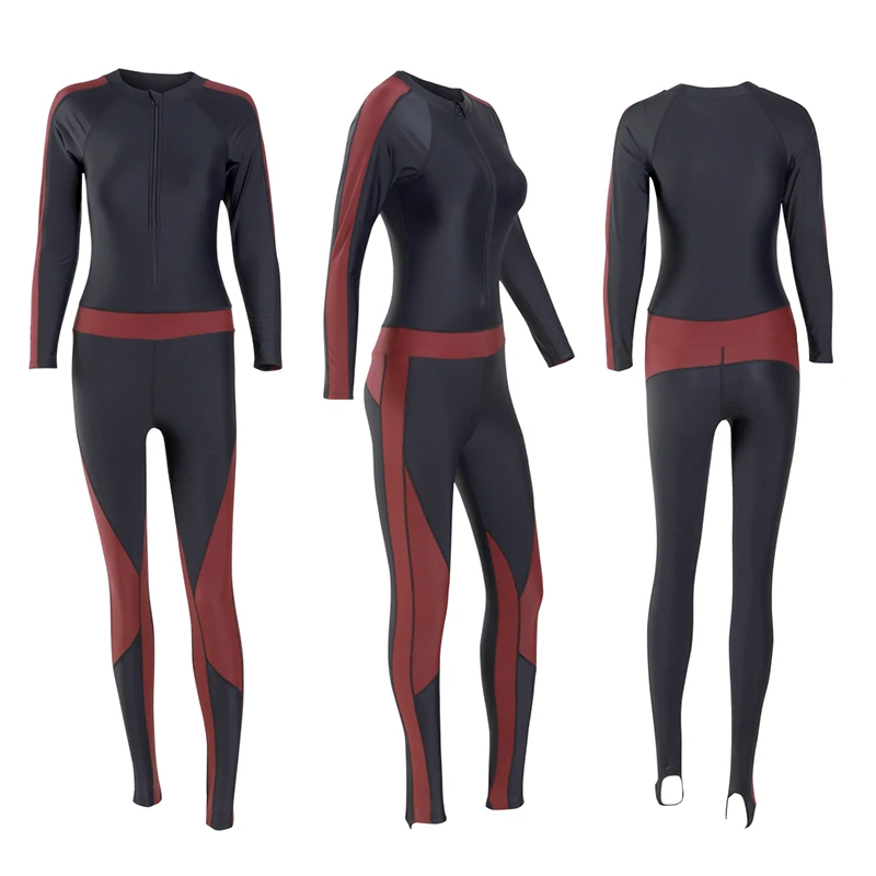 SEABOT серфинг дайвинг Гидрокостюмы черный и красный женский всего тела эластичный цельный комбинезон на молнии для сноркелинга серфинга плавание 8812