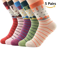 AZUE 5 пар Красочные зимние носки милые узорные женские носки мягкие кашемировые теплые носки для женщин и девочек