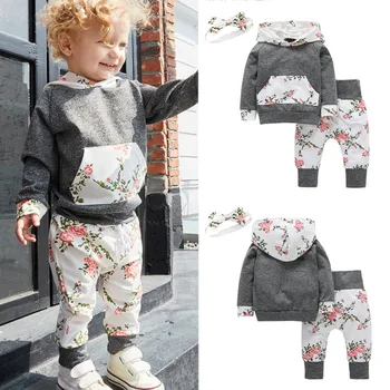 

Spring Baby Girls Clothes Set Newborn Baby Girls Tops Hoodies + Flower Pants + Headband 3pcs Outfits Set Casual Clothes