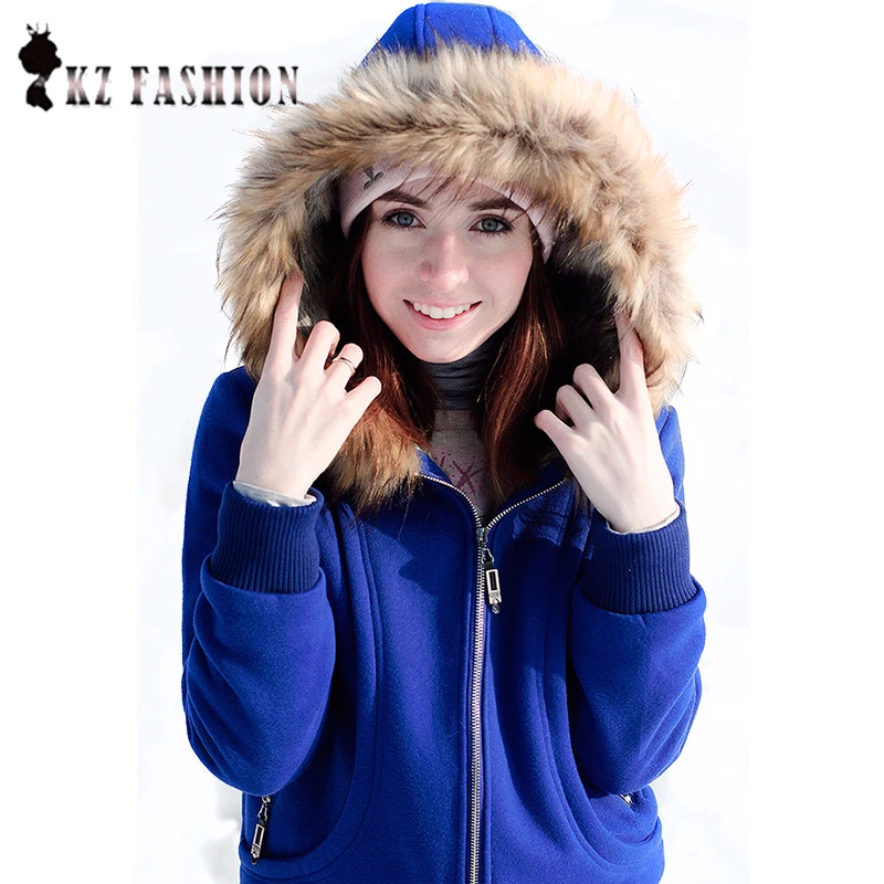 New Winter Women Plus Sizes Fur Collar Hooded Sweatshirt