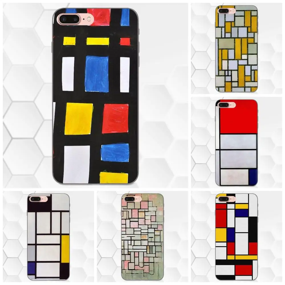 Мягкий ТПУ чехол для телефона абстрактный арт Piet Mondrian Apple iPhone 4 4S 5 5S SE 6 6S 7 8 Plus X XS Max
