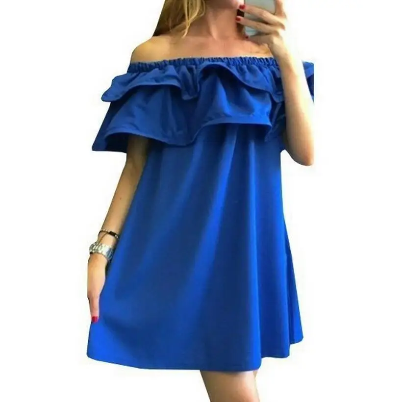 

Bohemian 2018 summer women's beach dress candy color Europe and the United States wind chiffon cross-ruffled dress off shoulder