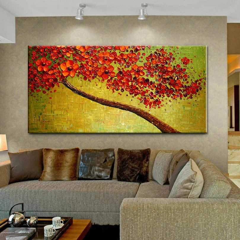 Billig Neue handgemachte Moderne Leinwand auf Ölgemälde Palette messer Baum 3D Blumen Gemälde Hause wohnzimmer Dekor Wand Kunst 168032