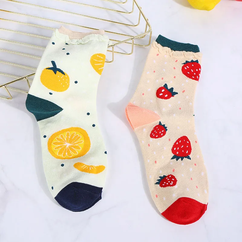 Urgot/5 пар, женские носки в японском Корейском стиле, милые Носки с рисунком фруктов, клубники, оранжевые женские хлопковые милые носки Meias - Цвет: C Random mixing