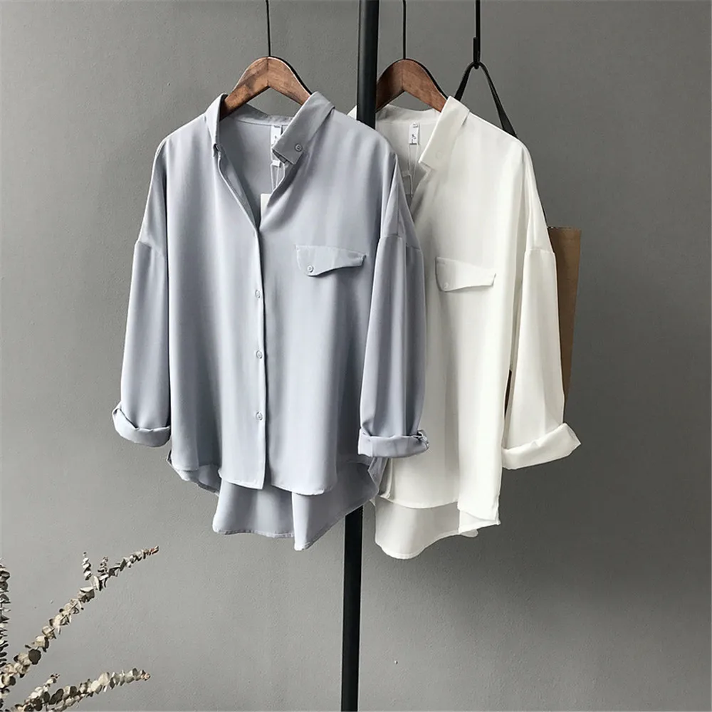 High quality Casual Chiffon white Women blouse shirt oversized Three Quarter sleeve loose shirt office wear casua tops blusas (3)