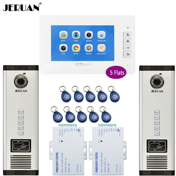 

JERUAN 7`` Video Doorbell Record Intercom system RFID Access Entry Security Kit For 2 Apartment Camera(5 button) to 5 monitor