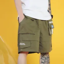 Мужские шорты Карго Хип Хоп буквы вышивка шорты милитари мужские черные Повседневная Уличная одежда эластичные шорты с множеством карманов