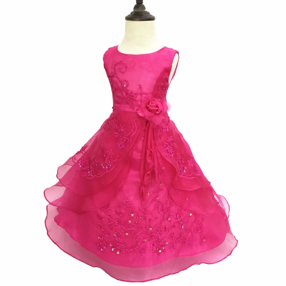 Free shipping New Arrival Party Dress 10 12 Years Kids Evening Gowns Embroidery Dust Pink Flower Girl Dresses For Weddings