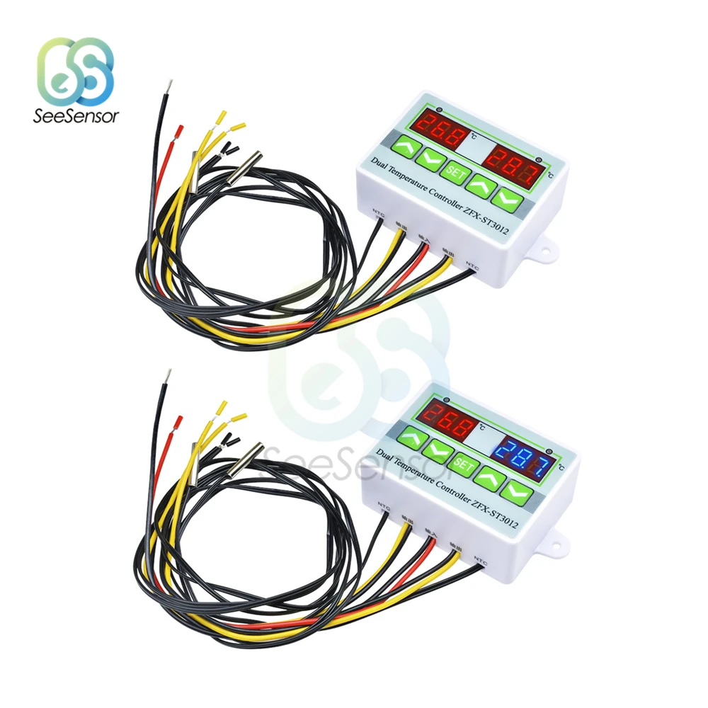 AC220V 12V 24V Digital LED Dual Thermometer Temperature Controller Thermostat In