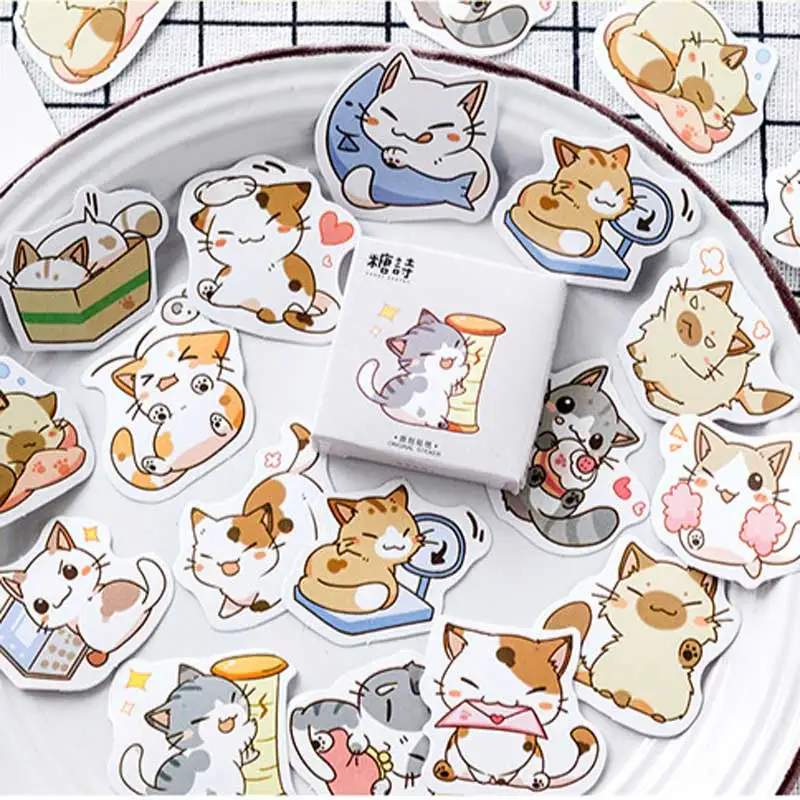 

45 Pcs/box Japanese Lazy Cat Meow Decorative Stationery Stickers Scrapbooking DIY Decoration Diary Album Stick Label