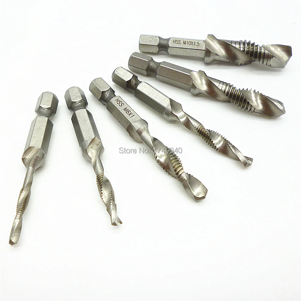 6pcs Metric HSS Drill Tap Combination Bit Set 1/4" Hex Shank Tapping