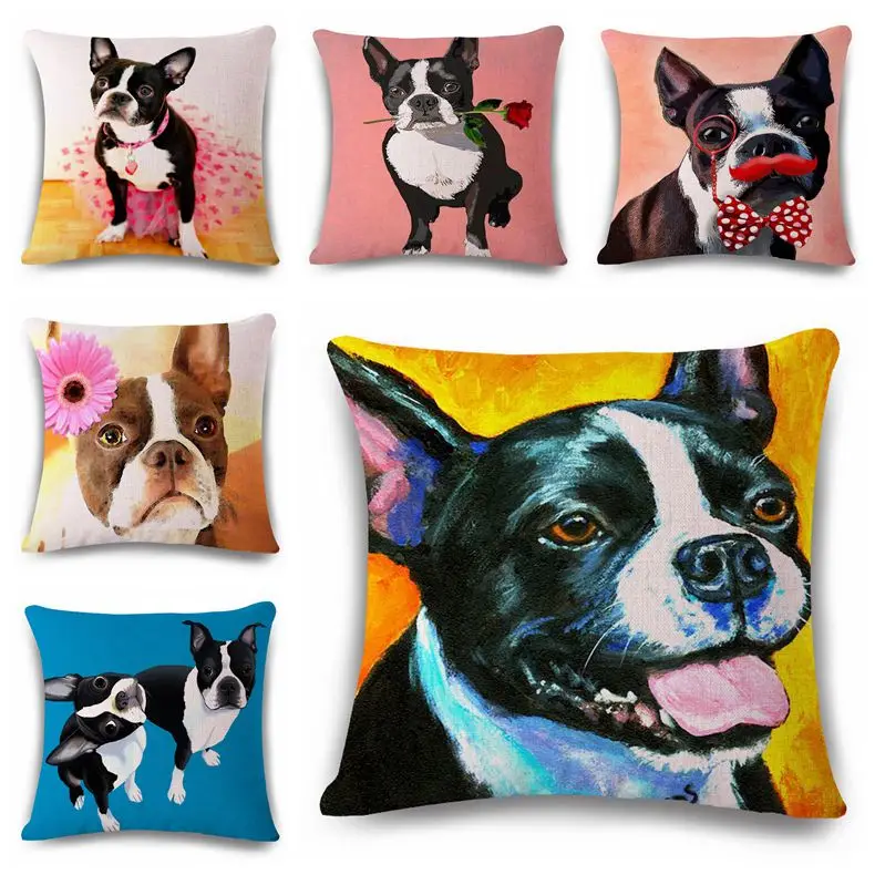 

kawaii pugs cushion cover boston terrier decorative pillows case teckel sofa chair almofada corgi 45cm cojines dachshund fundas