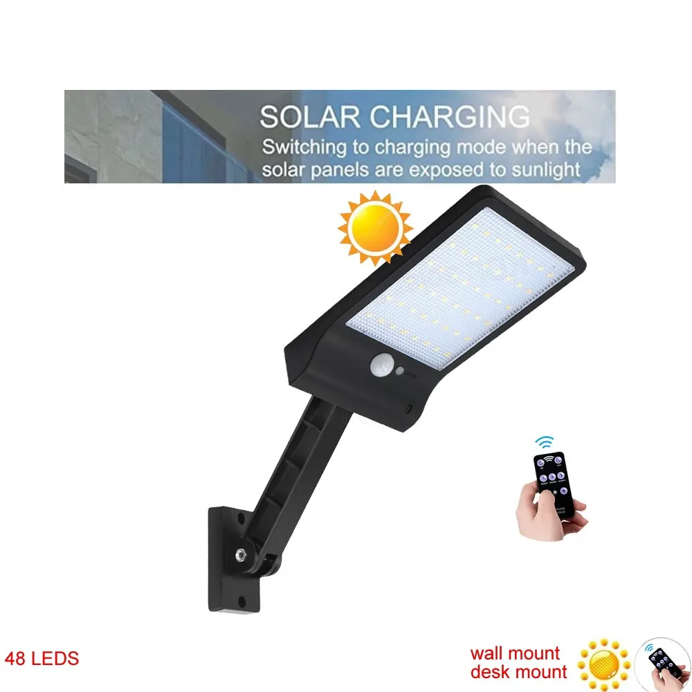 

gear lock remote control rotate bracket solar street light 48 LED 500 LM Solar Lamp Human Body Induction Light 3 Modes Di spot l