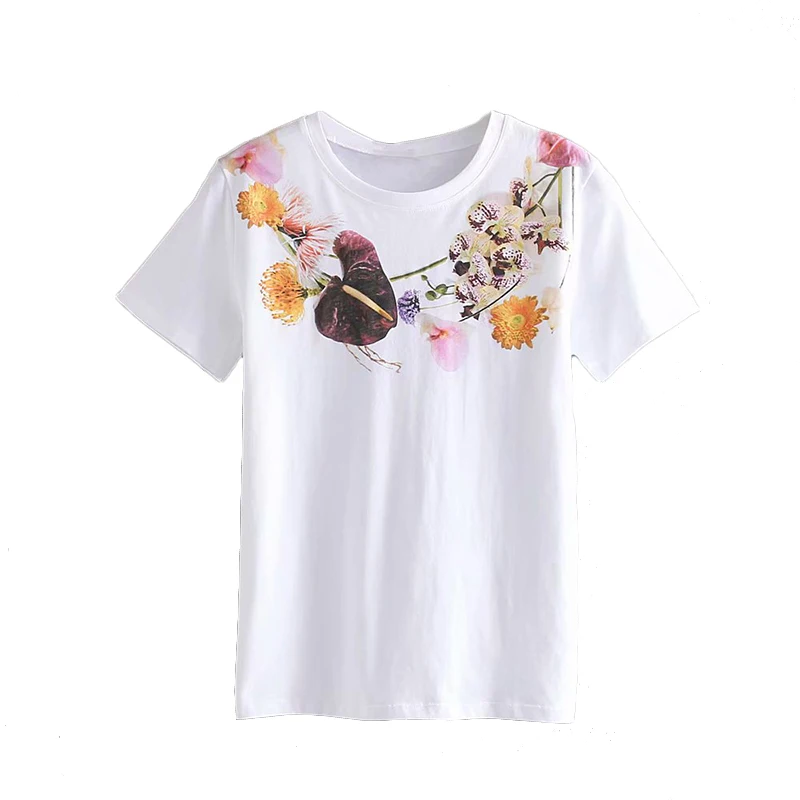 

Fashion Summer Women White T-shirt Lady Printed Short Sleeve Cotton Tops Casual O-Neck Women Loose Normcore Clothes