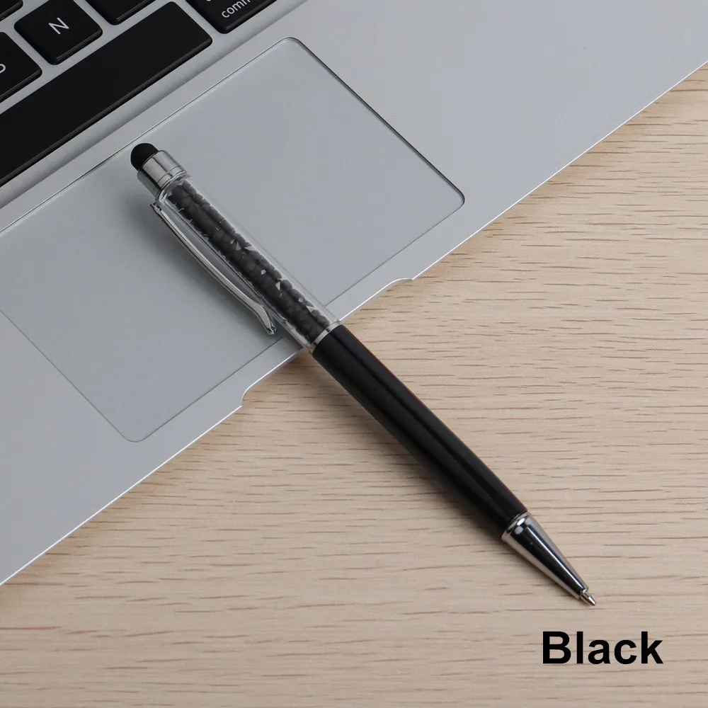GENKKY хрустальные шариковые ручки модные креативные стилус сенсорная ручка для письма канцелярская ручка для офисов и школ шариковая ручка черный синий - Цвет: black