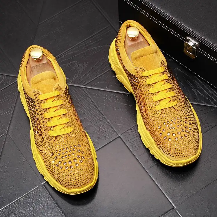 

ERRFC New Arrival Luxury Mens Yellow Casual Comfort Shoes Fashion Forward Rhinestone Charm Flat Platform Man Leisure Shoes 38-43