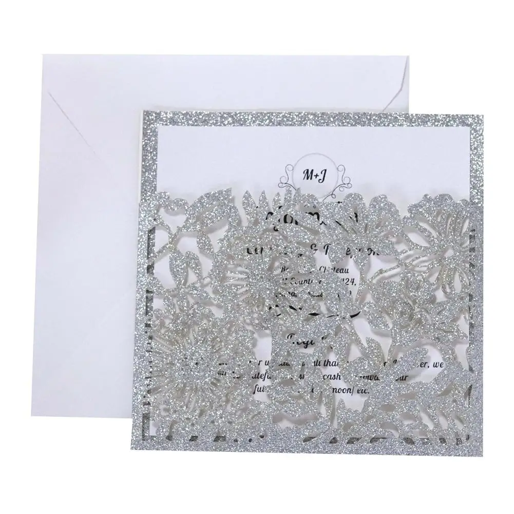  10PCs Invitation Card European Style Invitations Infrared Hollow Powdered Glitter Wedding Invitatio - 33031647672