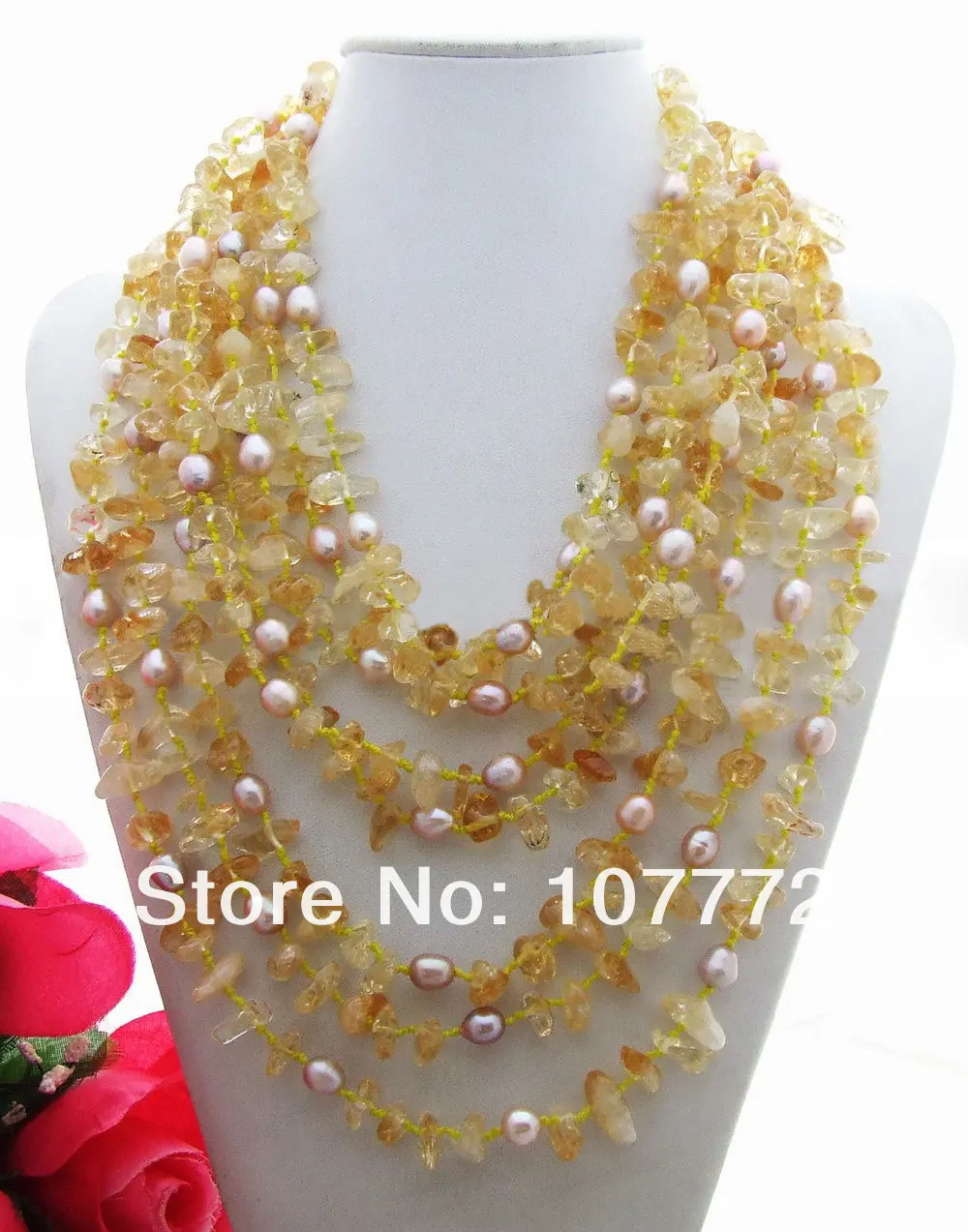 

8 strands Pearl&Yellow Crystal Necklace