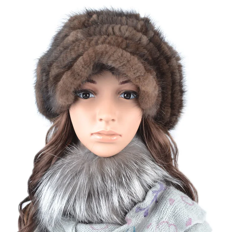 

2016 winter mink knitted cap women's mink cap warm hat fur hat