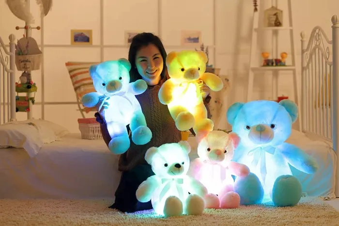 Детские новые творческие загорается светодиодный Мишка мягкая Животные плюшевые игрушки красочные светящиеся Teddy Bear Рождественский подарок для детей