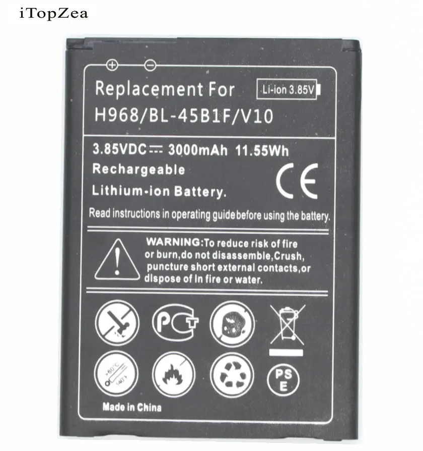 

iTopZea 1x 3000mAh BL-45B1F Replacement Battery For LG V10 H968 H961N H900 H901 VS990 F600 F600L F600S F600K Bateria Batterij