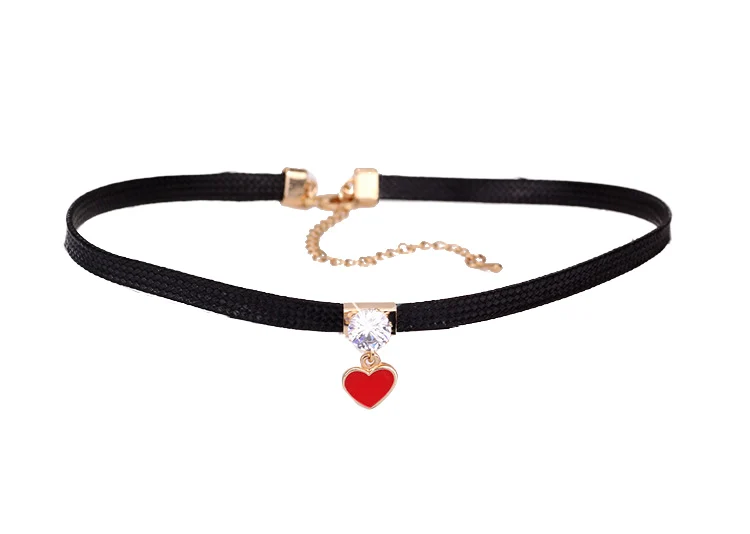 Necklace Crystal Victorian Vintage Gothic Velvet Chocker Red Heart Black Rope Clavicle Short Neck Jewelry Collar Women Jewelry