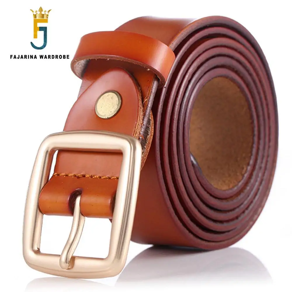 FAJARINA Brand Quality Pure Cowhide Genuine Leather Striped Belt Alloy Clasp Buckle Belts for Women 30mm Width Jeans N17FJ497