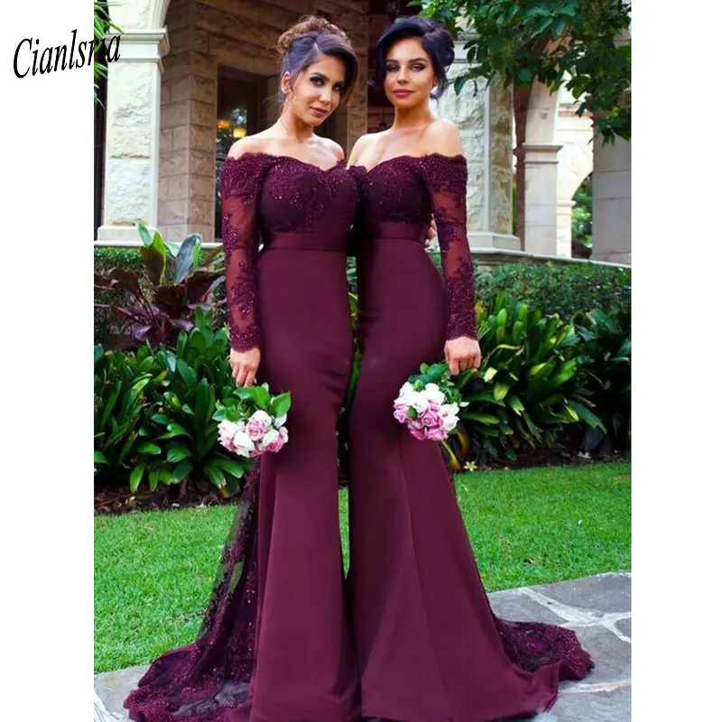 mauve long sleeve bridesmaid dresses