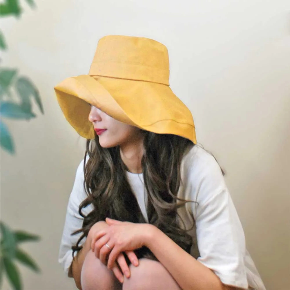 

2019 Summer Korean Style Fashion Women Girl Sun Hat Simple Lady Foldable Cotton Ladies Wide Hats Outdoor Leisure Beach #279469