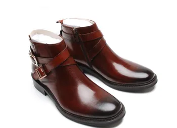 

2018 Spring Genuine Leather Men Ankle Boots Pointed Toe Autumn Military Boots Wedding Shoes Cowboy Boots Work Booties