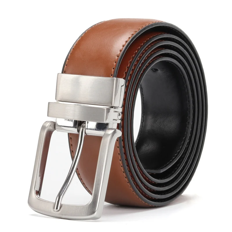 Men's Genuine Leather Belt Reversible For Jeans Male Rotated Buckle Dress Belts Designer Cowskin Leather Belts For Men Black real leather belt Belts