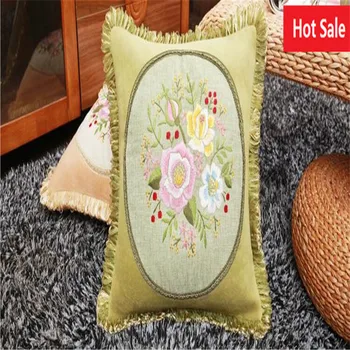 

Free shipping Natural Pastoral Style throw pillow cushion DIY ribbon embroidery handmade cushion case 18inch needle work pillow