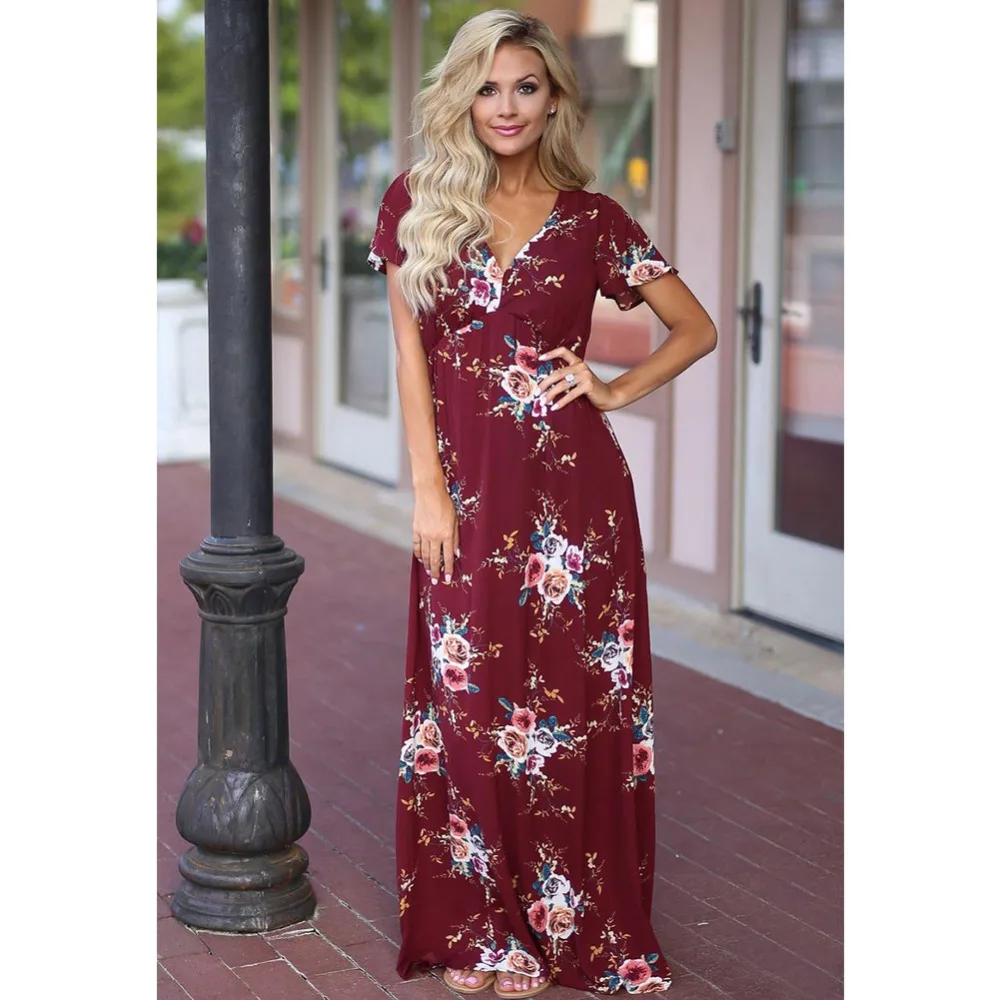 

2019 Hot Selling New Summer Chiffon Short Sleeve Printed Dresses Europe America