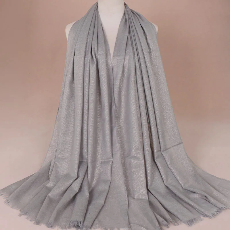 Женская мода простой люрекс Блестящий вискозный шарф шаль сплошной хаки глушитель обруч мусульманский хиджаб Echarpe фуляр снуд - Цвет: 10