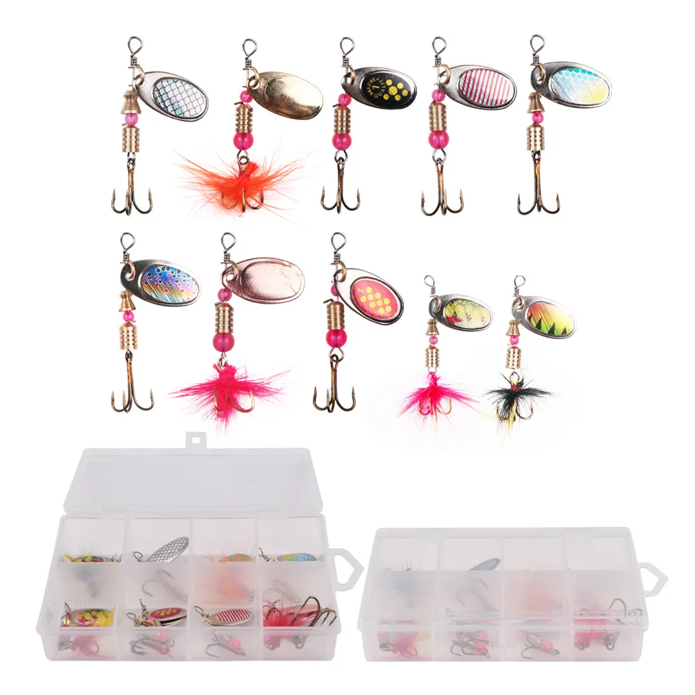 10pcs/lot Metal Rotating Sequins Spinner Spoon Lures With Treble Hooks